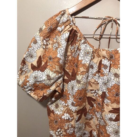 J CREW Womens Zinnia Floral V-Back Linen Dress Sheath Camel Brown BG473 Size‎ 8 - Picture 5 of 6
